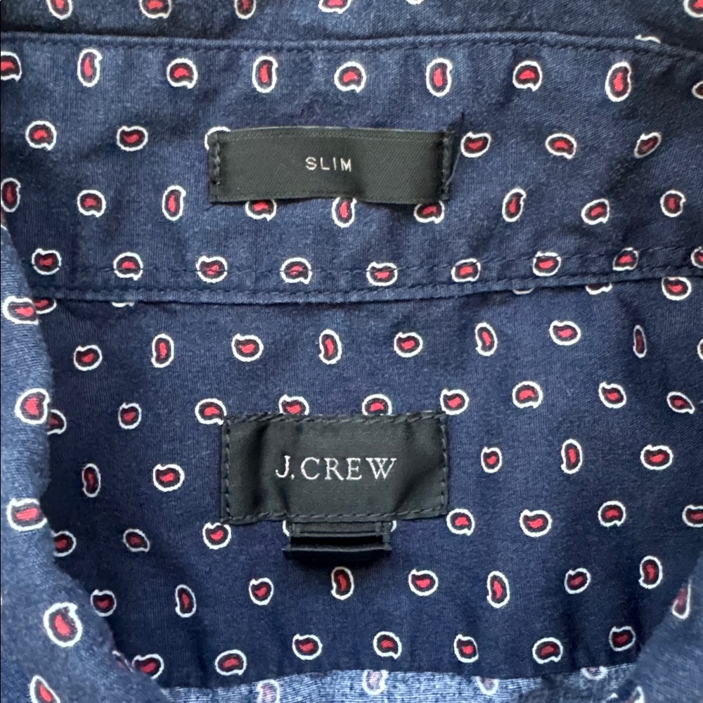 J Crew Slim Fit Navy Paisley Button Down Shirt Men Large Cotton Casual Preppy - Picture 3 of 10